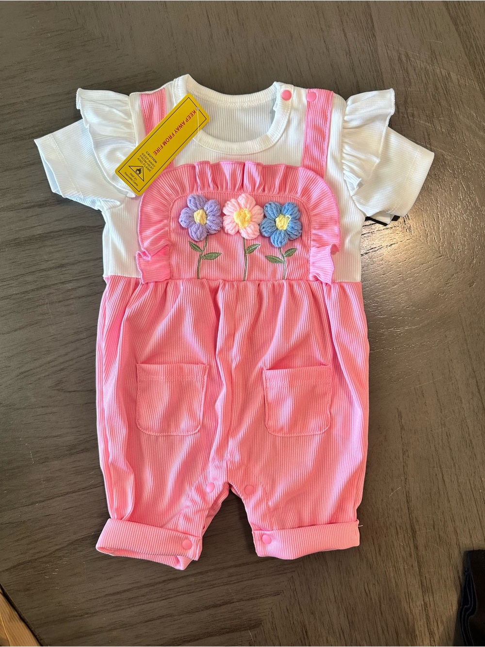 Pink Floral Embroidered Overalls for Kids - White Tee Included